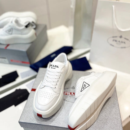 PRA DOWNTOWN THICK-SOLE SNEAKERS WHITE CALFSKIN