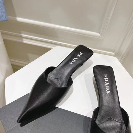 PRA POINTED-TOE MULES BLACK SATIN