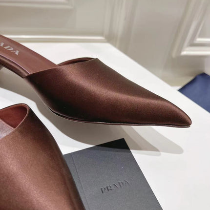 PRA POINTED-TOE MULES CHOCOLATE SATIN