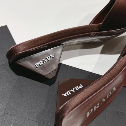 PRA POINTED-TOE MULES CHOCOLATE SATIN