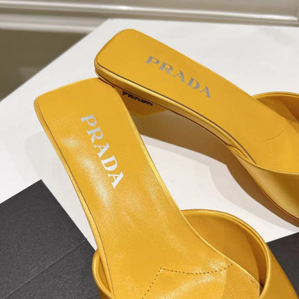 PRA POINTED-TOE MULES YELLOW SATIN