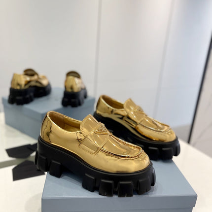 PRA BRUSHED LEATHER MONOLITH LOAFERS METALLIC GOLD