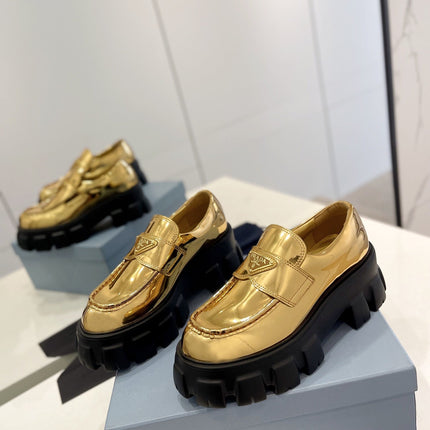 PRA BRUSHED LEATHER MONOLITH LOAFERS METALLIC GOLD