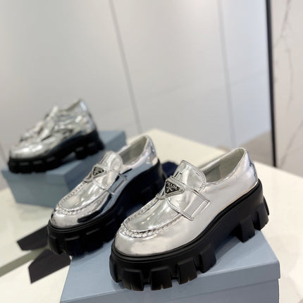 PRA BRUSHED LEATHER MONOLITH LOAFERS SILVER