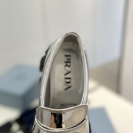 PRA BRUSHED LEATHER MONOLITH LOAFERS SILVER