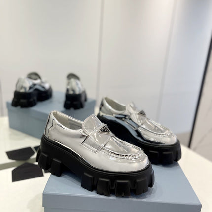 PRA BRUSHED LEATHER MONOLITH LOAFERS SILVER