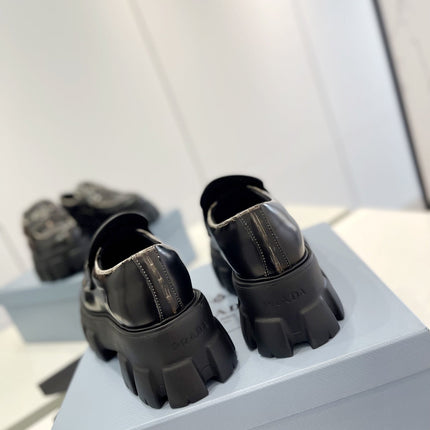 PRA BRUSHED LEATHER MONOLITH LOAFERS BLACK-SILVER BORDER