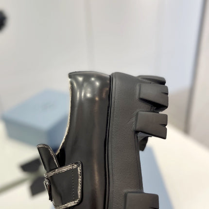 PRA BRUSHED LEATHER MONOLITH LOAFERS BLACK-SILVER BORDER