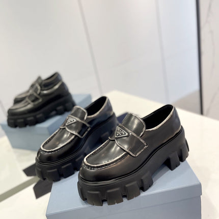 PRA BRUSHED LEATHER MONOLITH LOAFERS BLACK-SILVER BORDER