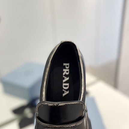 PRA BRUSHED LEATHER MONOLITH LOAFERS BLACK-SILVER BORDER