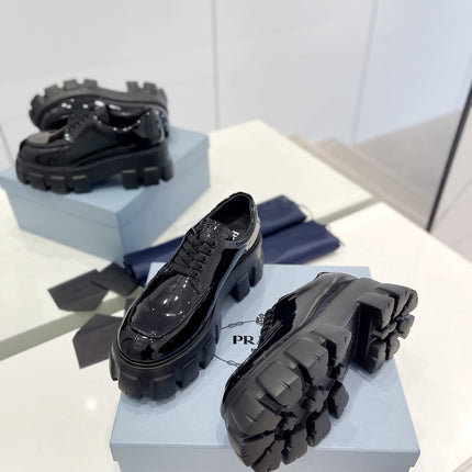 PRA BRUSHED LEATHER MONOLITH LACE-UP LOAFERS GLOSSY BLACK