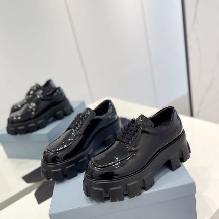 PRA BRUSHED LEATHER MONOLITH LACE-UP LOAFERS GLOSSY BLACK