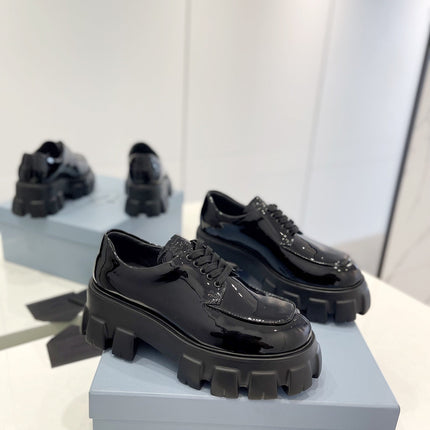 PRA BRUSHED LEATHER MONOLITH LACE-UP LOAFERS GLOSSY BLACK