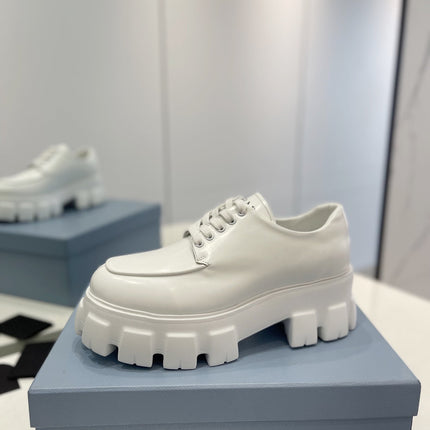 PRA BRUSHED LEATHER MONOLITH LACE-UP LOAFERS WHITE