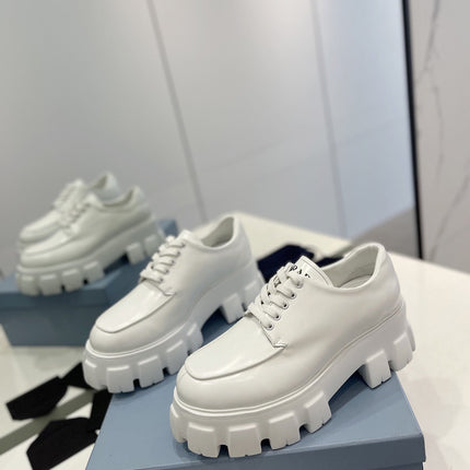 PRA BRUSHED LEATHER MONOLITH LACE-UP LOAFERS WHITE