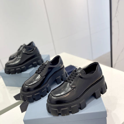 PRA BRUSHED LEATHER MONOLITH LACE-UP LOAFERS BLACK