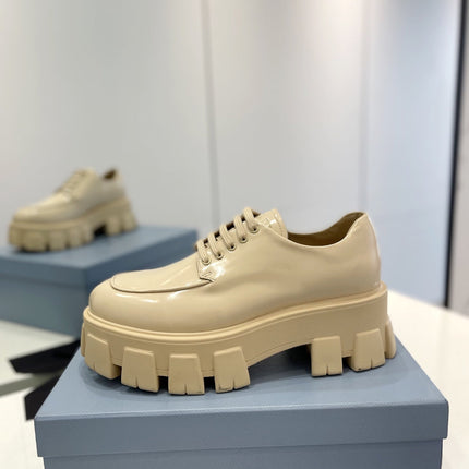 PRA BRUSHED LEATHER MONOLITH LACE-UP LOAFERS BEIGE