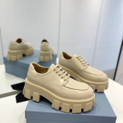 PRA BRUSHED LEATHER MONOLITH LACE-UP LOAFERS BEIGE