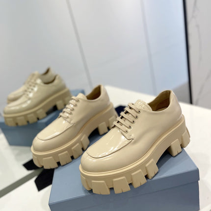 PRA BRUSHED LEATHER MONOLITH LACE-UP LOAFERS BEIGE