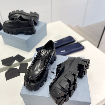 PRA MONOLITH LACE-UP LOAFERS BLACK CALFSKIN