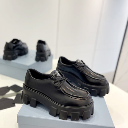 PRA MONOLITH LACE-UP LOAFERS BLACK CALFSKIN