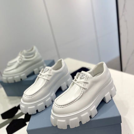 PRA MONOLITH LACE-UP LOAFERS WHITE CALFSKIN