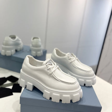 PRA MONOLITH LACE-UP LOAFERS WHITE CALFSKIN