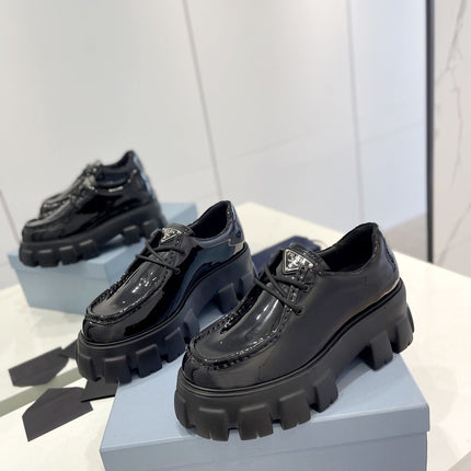 PRA MONOLITH LACE-UP LOAFERS GLOSSY BLACK CALFSKIN