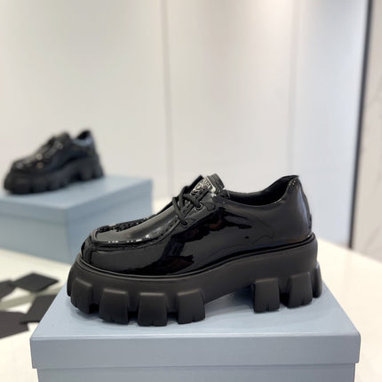 PRA MONOLITH LACE-UP LOAFERS GLOSSY BLACK CALFSKIN