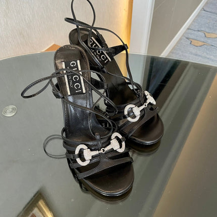 GG CRYSTAL HORSEBIT SANDAL BLACK LAMBSKIN