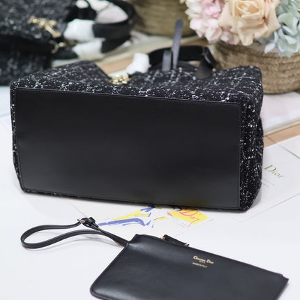 TOUJOURS BAG 37 IN BLACK MIX WHITE CANNAGE TWEED WITH GOLD HARDWARE