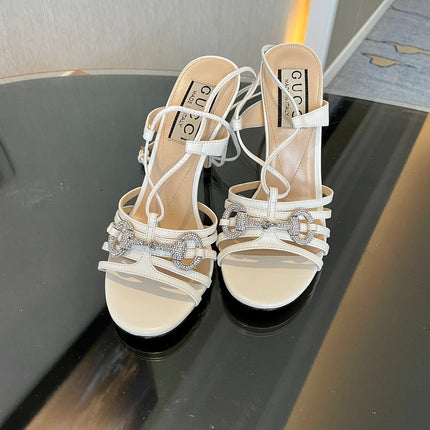 GG CRYSTAL HORSEBIT SANDAL CREAMY WHITE LAMBSKIN