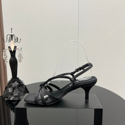 PRA HEELED SANDALS BLACK SATIN
