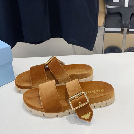 PRA SLIDES SANDALS CAMEL VELVET