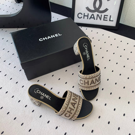 RHINESTONE LETTER HIGH HEELS CARAMEL BROWN AND BLACK LAMBSKIN