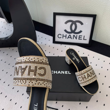 RHINESTONE LETTER HIGH HEELS CARAMEL BROWN AND BLACK LAMBSKIN