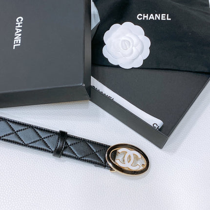 CC 30MM BELT IN BLACK EMBROIDERED CALFSKIN WHITE MIX BLACK METAL HARDWARE