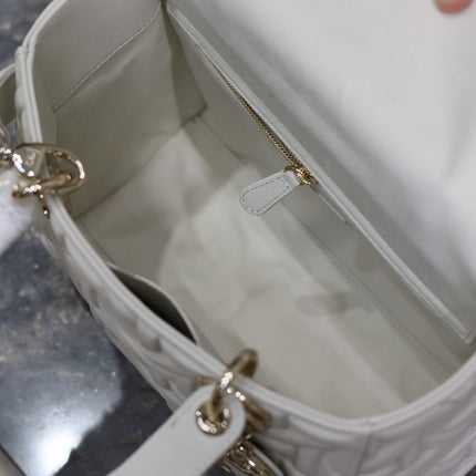 LADY BAG 24 IN WHITE GRAPHIC CANNAGE CALFSKIN PALE GOLD-FINISH METAL CHARMS