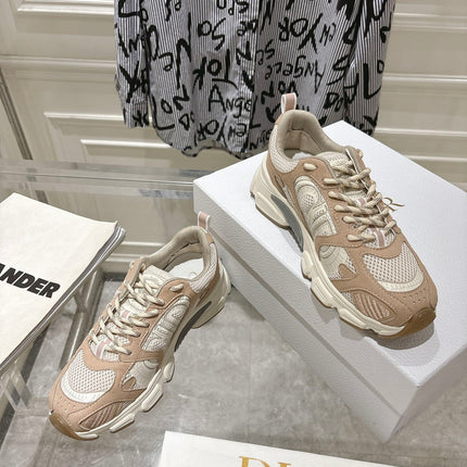 DIOR 25S CHRONO SNEAKER 45MM IN MESH WITH WHITE AND LIGHT BROWN CALFSKIN