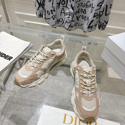 DIOR 25S CHRONO SNEAKER 45MM IN MESH WITH WHITE AND LIGHT BROWN CALFSKIN