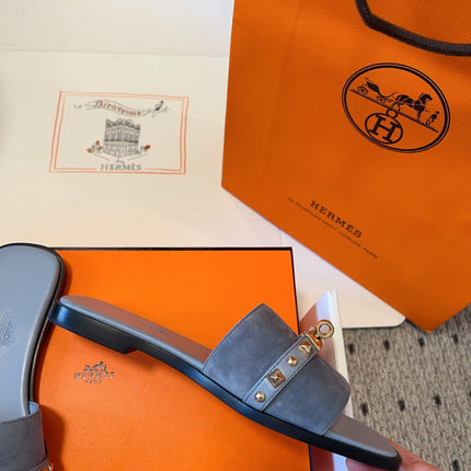 GIULIA FLAT SANDAL IN CERULEAN BLUE SUEDE