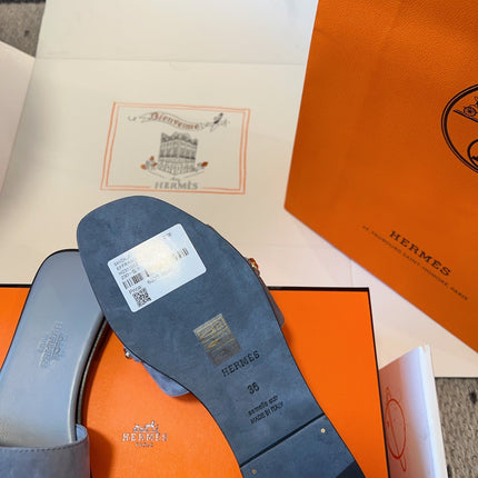 GIULIA FLAT SANDAL IN CERULEAN BLUE SUEDE