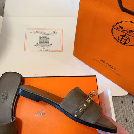 GIULIA FLAT SANDAL IN MOCHA BROWN SUEDE