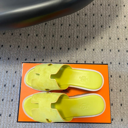 EZE SANDAL 85 MM IN NEON YELLOW CALFSKIN