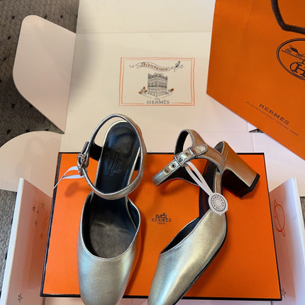 KLEO HIGH SLINGBACK IN SILVER CALFSKIN