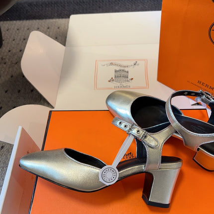 KLEO HIGH SLINGBACK IN SILVER CALFSKIN