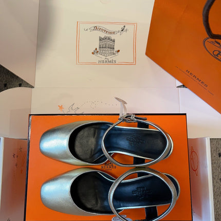 KLEO HIGH SLINGBACK IN SILVER CALFSKIN