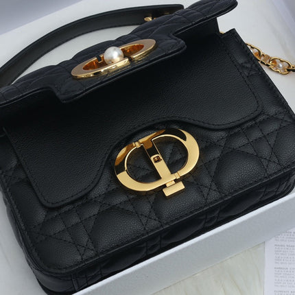 JOLIE TOP HANDLE BAG 19 IN BLACK CANNAGE CALFSKIN