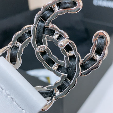 DOUBLE C BELT 30MM IN WHITE CALFSKIN INTERWOVEN CHAIN BUCKLE