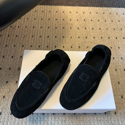 CELINE 25S LOAFERS FLAT IN BLACK SUEDE
